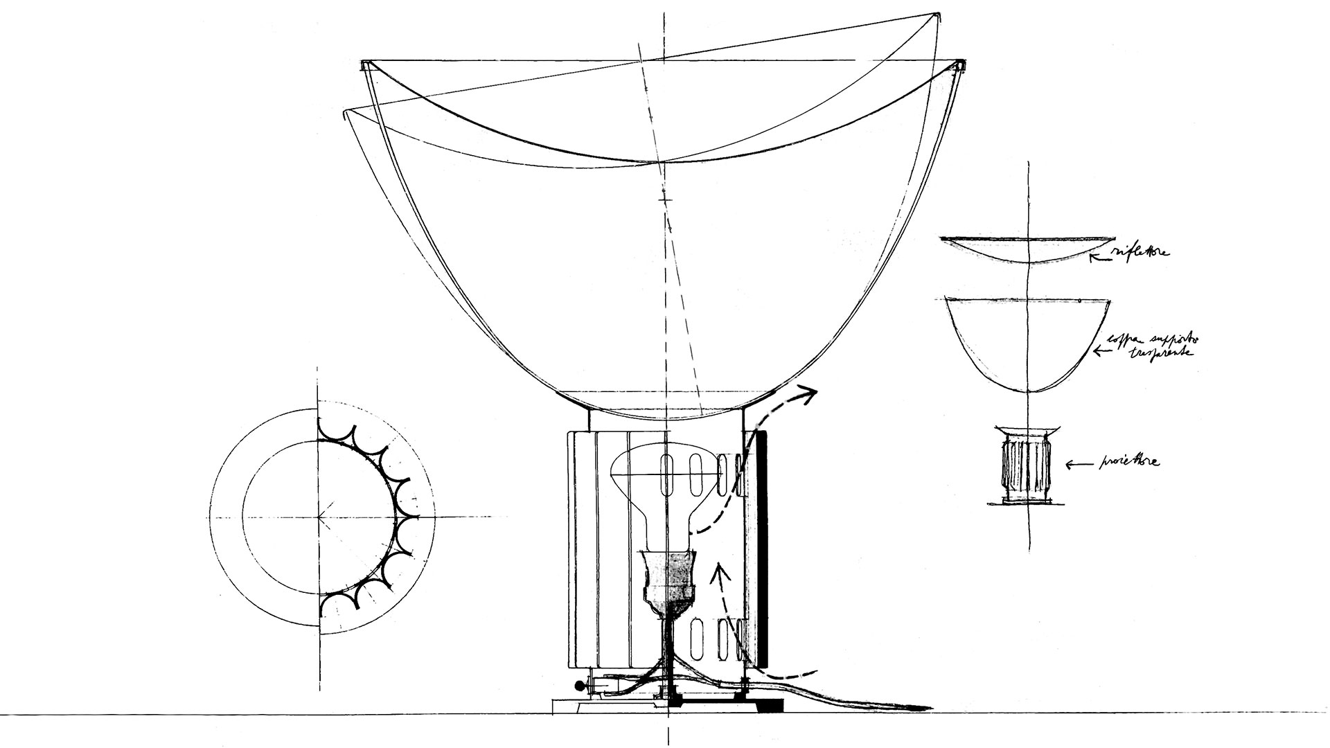 Originální nákres svítidla Taccia. © Fondazione Achille Castiglioni